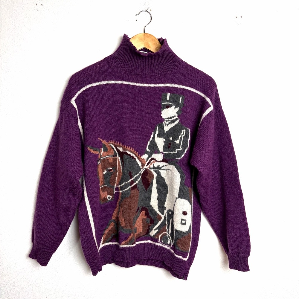 Vintage cavalier Equine Fashion Equestrian Turtleneck Sweater Shetland wool knit